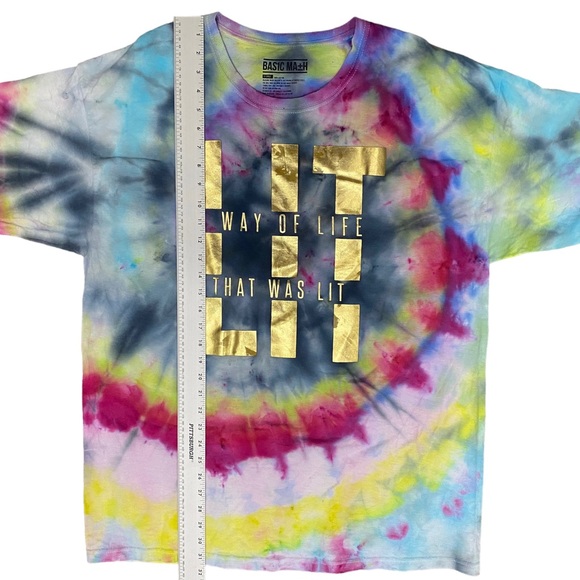 BAS1C Ma+H upcycled unisex rainbow Spiral TIE DYE short sleeved top sz X-LARGE - Picture 11 of 12